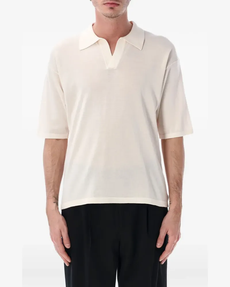 Roberto Collina fine-knit V-neck polo shirt - Nude Nude