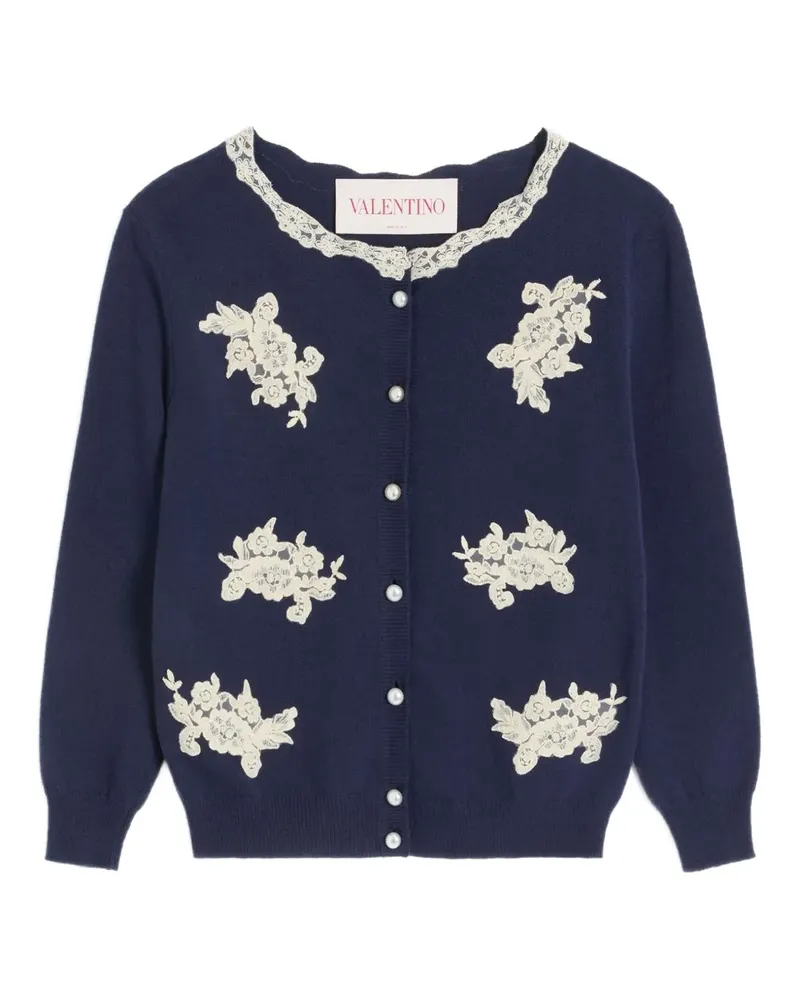 Valentino Garavani Bestickter Cardigan mit Spitzenbesatz - Blau Blau