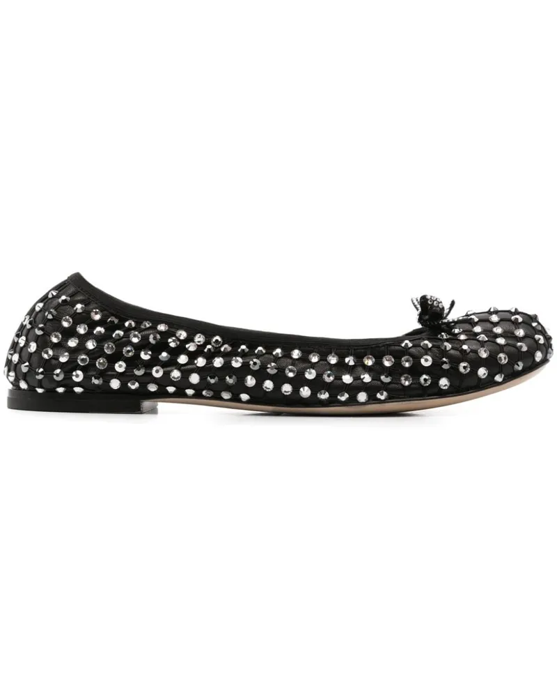 René Caovilla Ballerinas mit Kristallen - Schwarz Schwarz