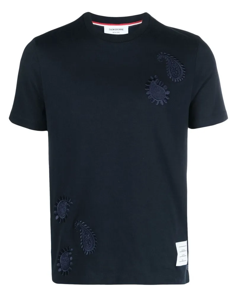 Thom Browne T-Shirt mit Paisley-Stickerei Blau