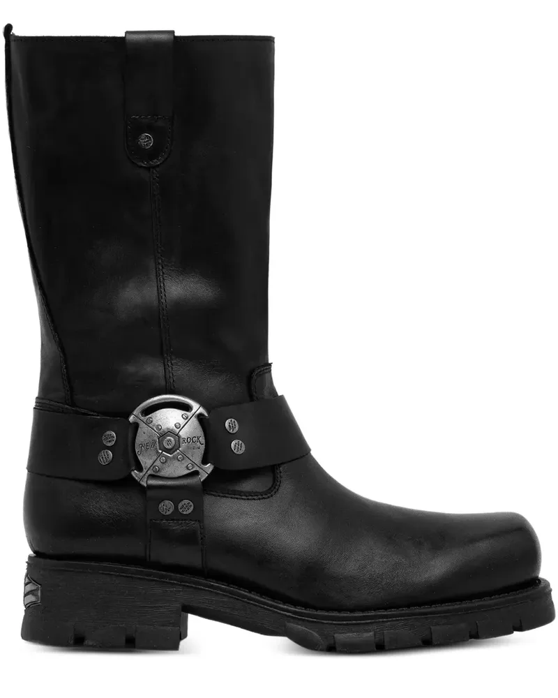 New Rock Bikerstiefel mit Schnalle - Schwarz Schwarz