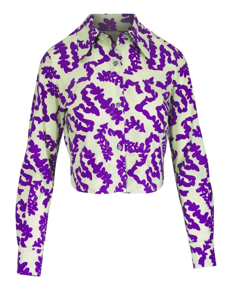 ODEEH Cropped-Hemd mit Blumen-Print - Weiß Weiß