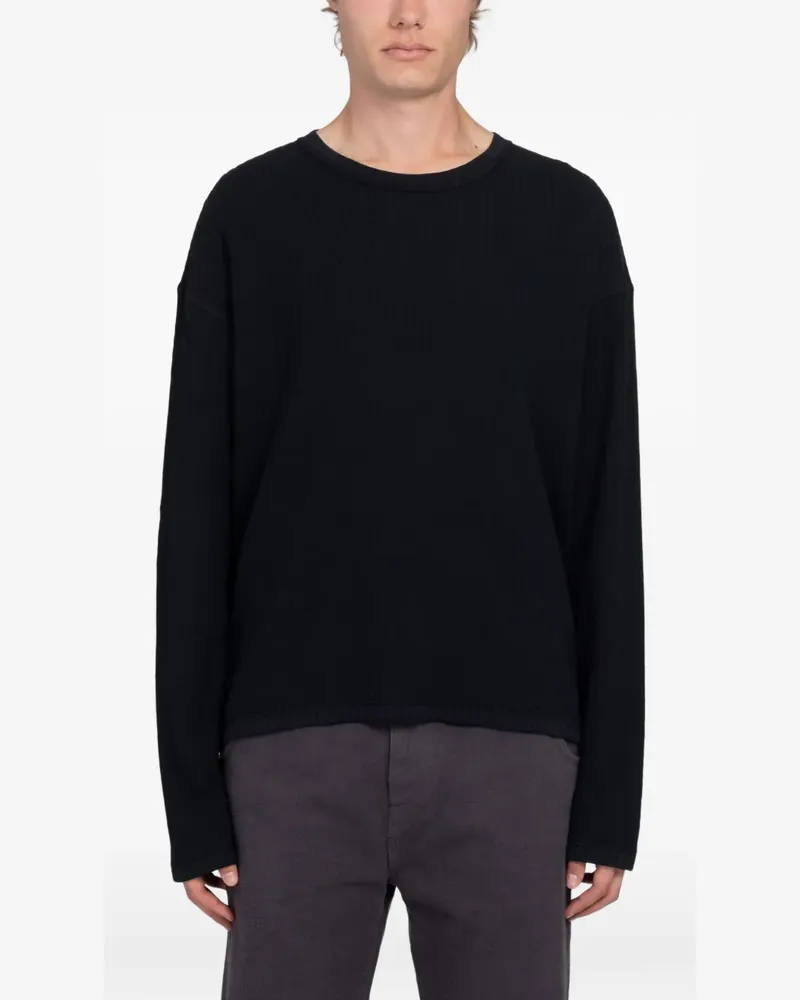 Mfpen Pullover mit Ajour-Streifen und Ellenbogen-Patches - Schwarz Schwarz