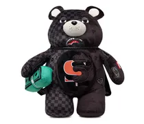 Großer Unfinished Shark Teddy Rucksack mit Karo - Schwarz