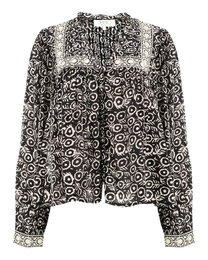 Sea Emmeline Bluse mit Print - Schwarz Schwarz