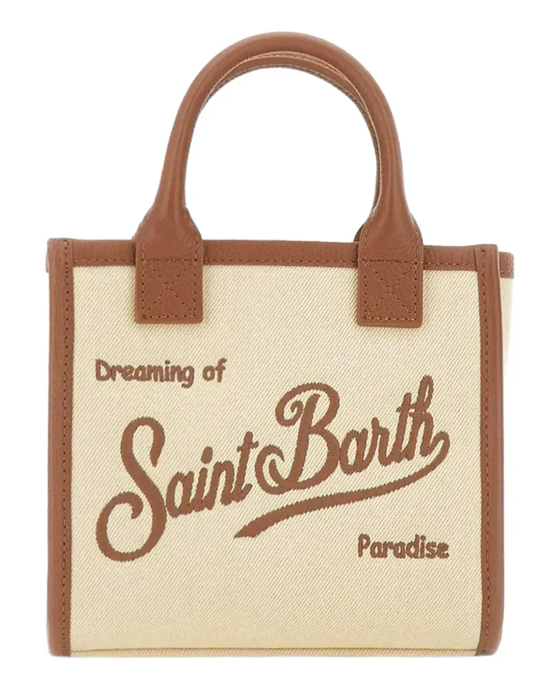 MC2 Saint Barth logo-embroidered leather-trim shoulder bag - Nude Nude