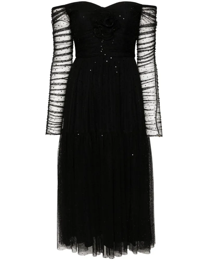 NISSA Midikleid aus Mesh - Schwarz Schwarz