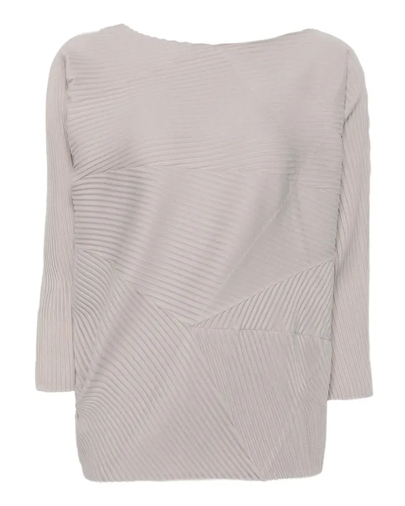 MEIMEIJ Bluse mit U-Boot-Ausschnitt und Plissee-Effekt - Grau Grau