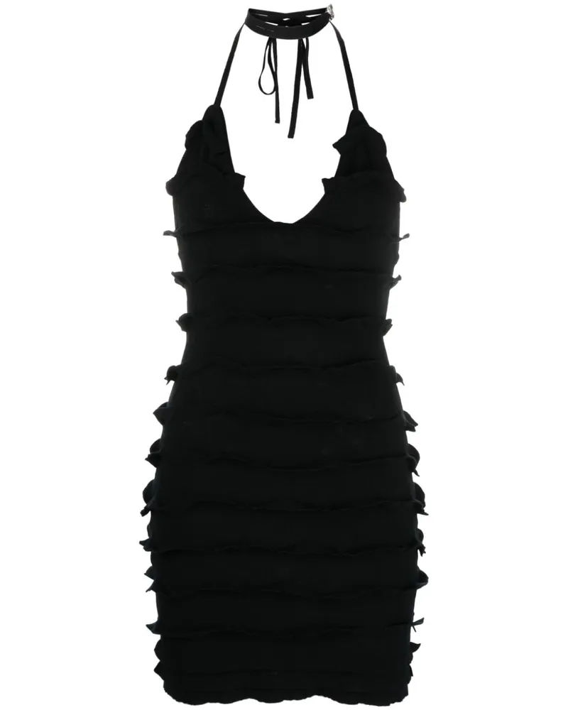 Blumarine Neckholder-Kleid mit Rüschen Schwarz