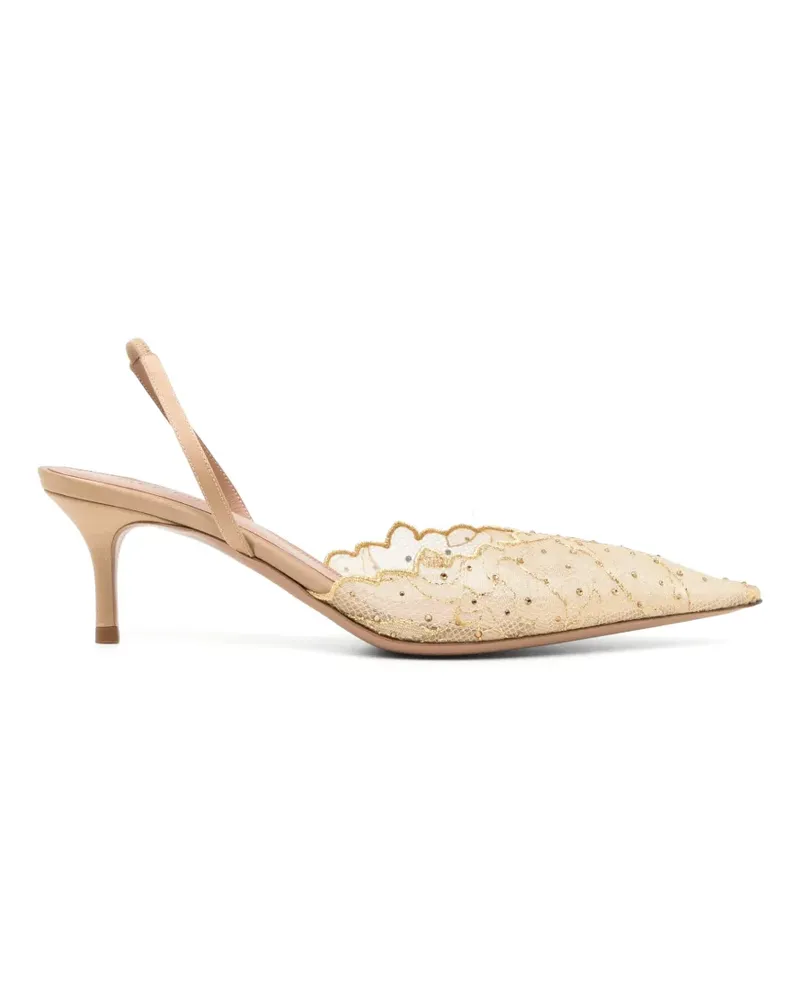 GEDEBE 60mm crystal-embellished lace slingback pumps - Nude Nude