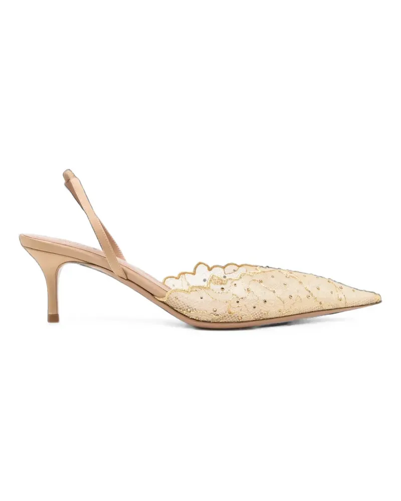 GEDEBE 60mm crystal-embellished lace slingback pumps - Nude Nude