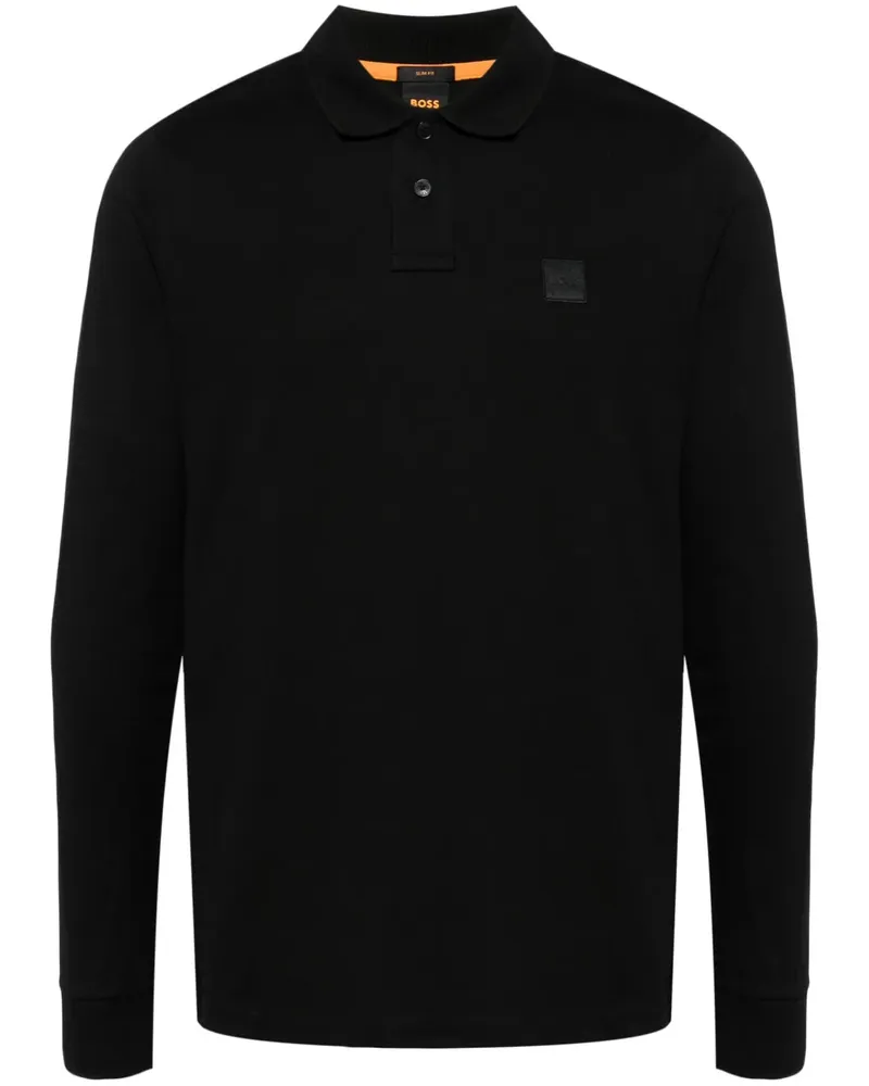 HUGO BOSS Langärmeliges Poloshirt mit Logo-Applikation - Schwarz Schwarz