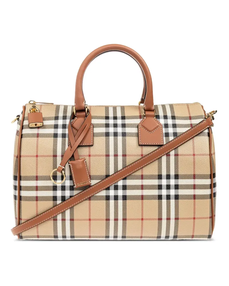 Burberry Mittelgroße Check Satchel-Tasche - Nude Nude