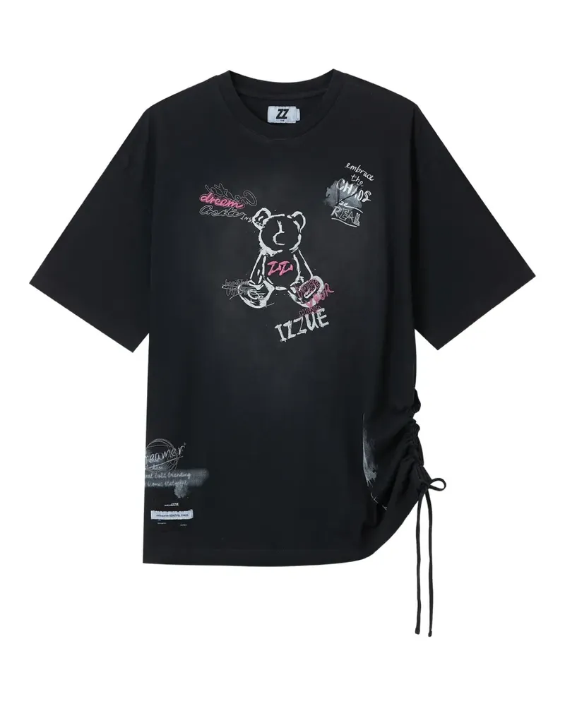 Izzue drawstring graphic-print T-shirt - Schwarz Schwarz
