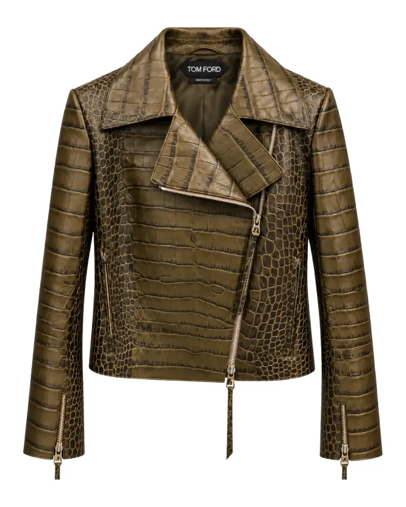Tom Ford croc-embossed lambskin biker jacket - Grün Grün