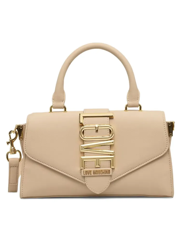 Moschino logo-plaque top-handle bag - Nude Nude