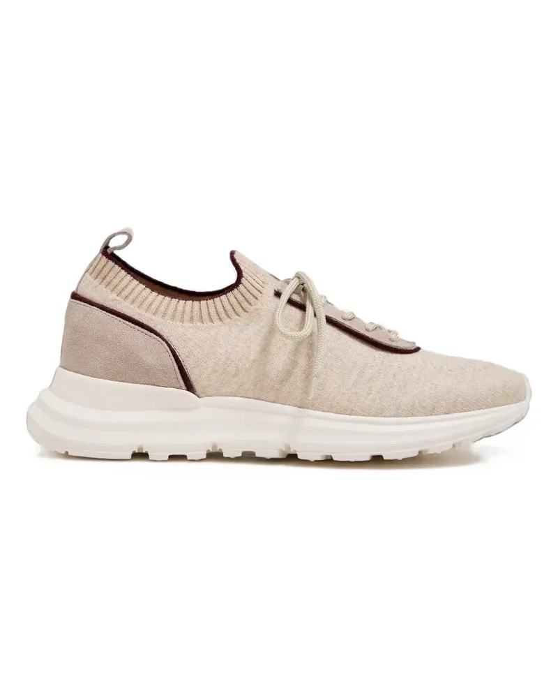 Eleventy Gestrickte Sneakers mit Lederbesatz - Nude Nude