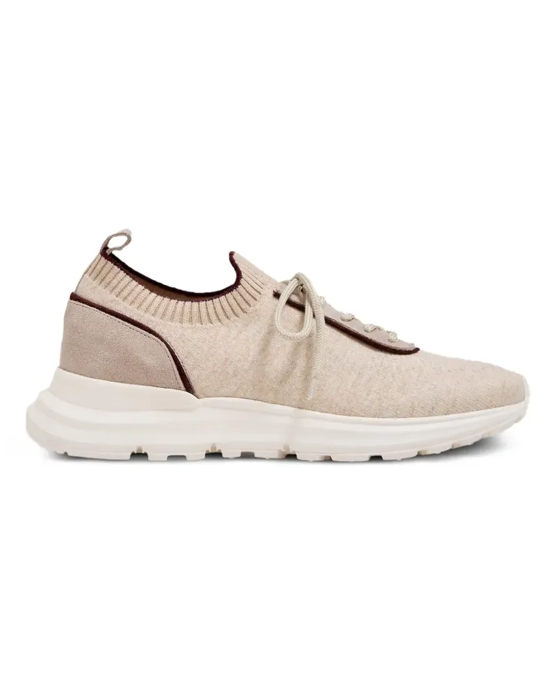 Eleventy Gestrickte Sneakers mit Lederbesatz - Nude Nude