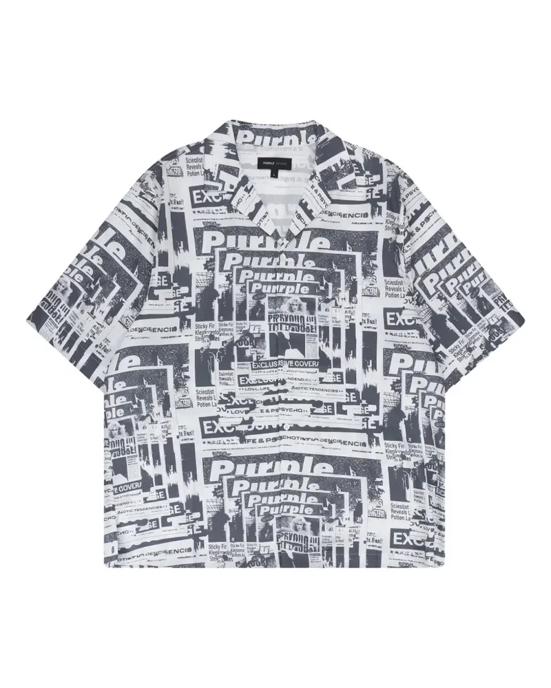 PURPLE BRAND Tabloid-print short-sleeve shirt - Grau Grau
