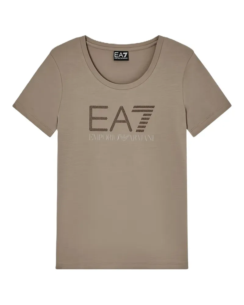 EA7 T-Shirt mit Strass-Logo - Braun Braun