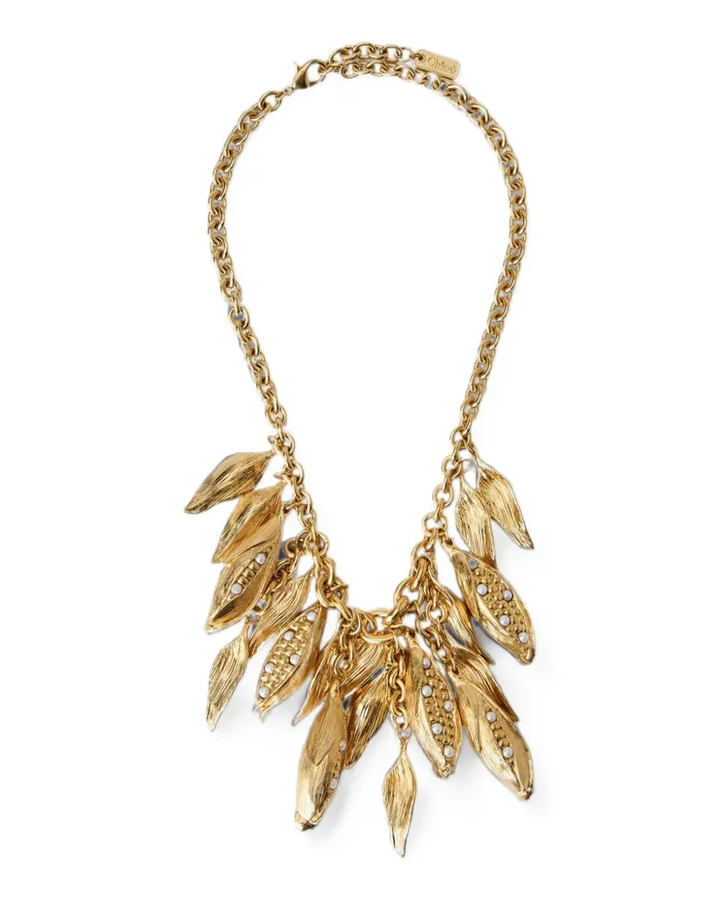 Chloé leaf-pendant pearl-embellished necklace - Gold Gold