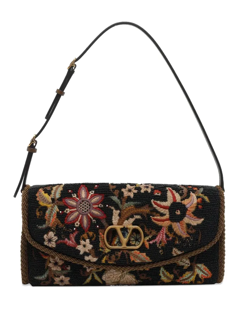 Valentino Garavani DeVain floral-embroidered adjustable shoulder bag - Schwarz Schwarz