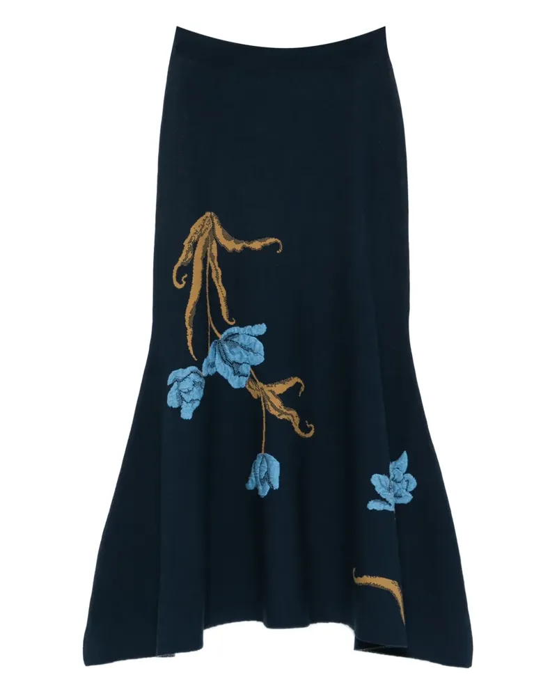 Erdem floral-motif A-line midi skirt - Blau Blau