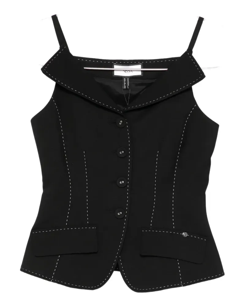 NISSA V-neck buttoned top - Schwarz Schwarz