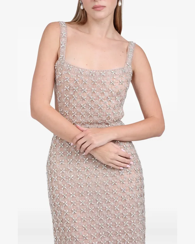 Dina Melwani crystal square-neck midi dress - Nude Nude