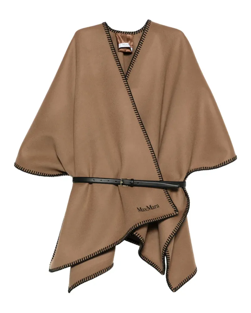 Max Mara blanket-stitch belted poncho - Braun Braun