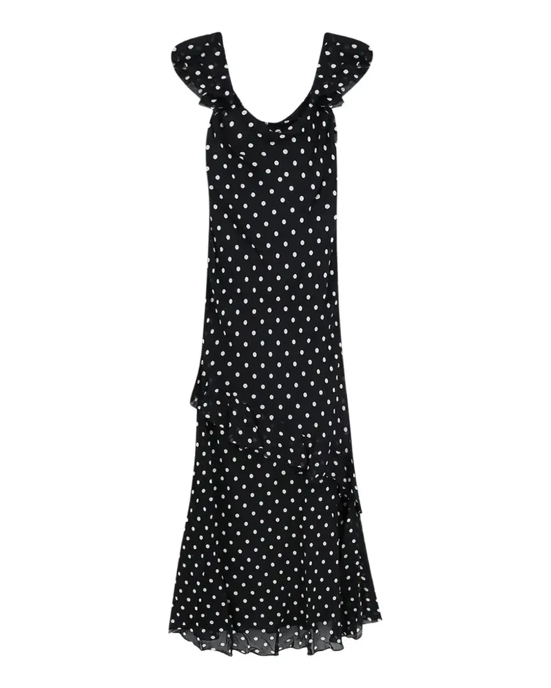 Self-Portrait polka-dot ruffle-trim maxi dress - Schwarz Schwarz