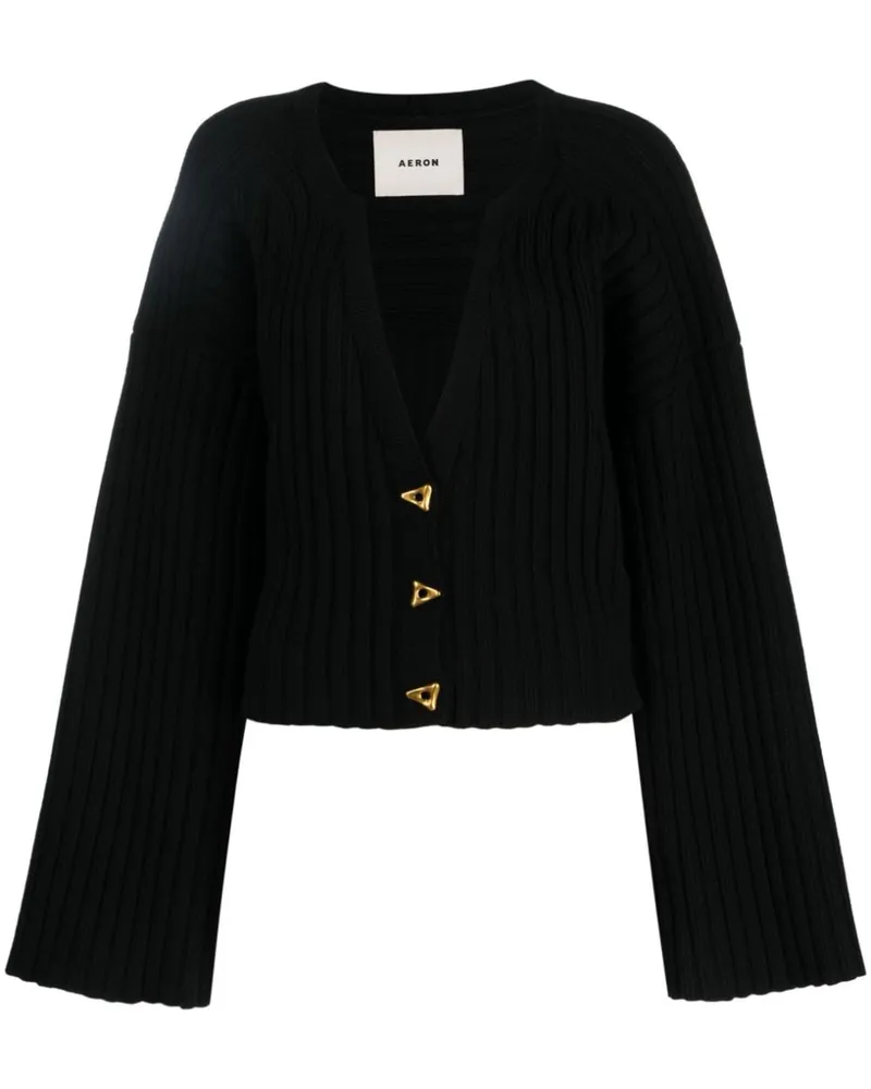 AERON Gerippter Cropped-Cardigan - Schwarz Schwarz
