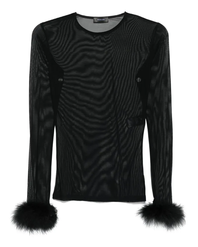 Thierry Mugler Mesh-Oberteil mit Federbündchen - Schwarz Schwarz