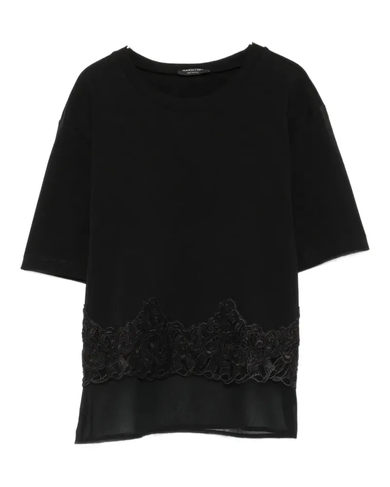 Margittes lace-trim T-shirt - Schwarz Schwarz