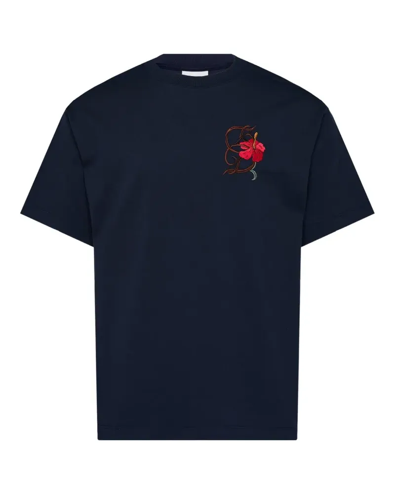 Drôle de Monsieur Hibiscus-embroidered T-shirt - Blau Blau