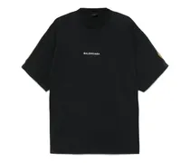 Besticktes T-Shirt mit Ärmel-Patch - Schwarz