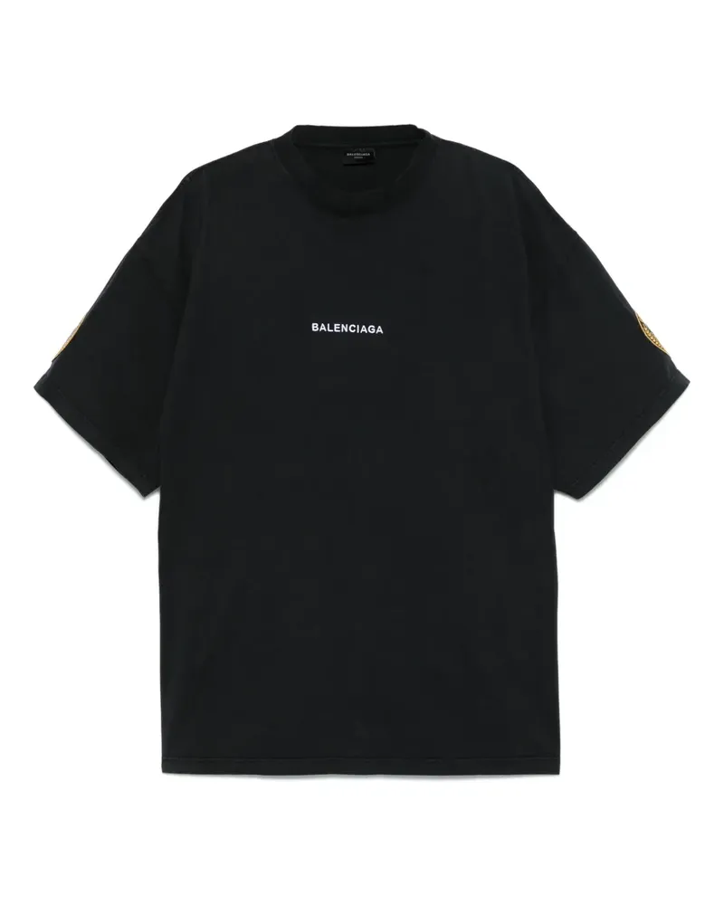 Balenciaga logo-embroidered sleeve-patch t-shirt - Schwarz Schwarz