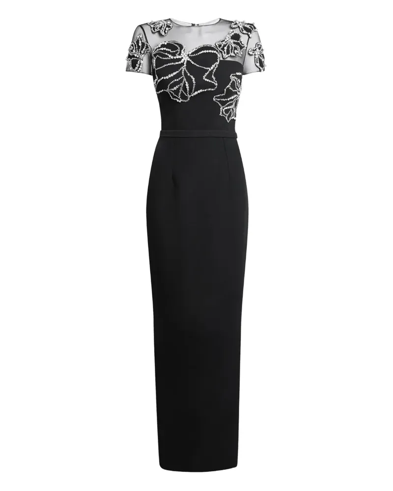 Safiyaa Verziertes Abendkleid mit Mesh-Passe - Schwarz Schwarz