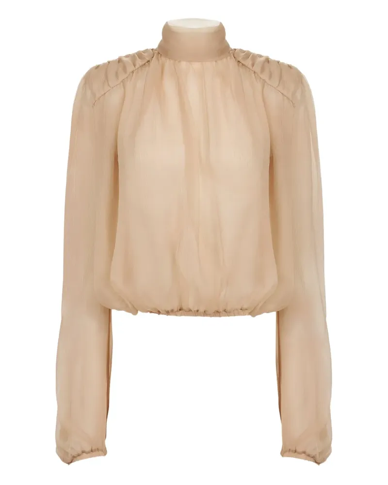 Nina Ricci Stehkragen-Oberteil mit Puffärmeln - Nude Nude
