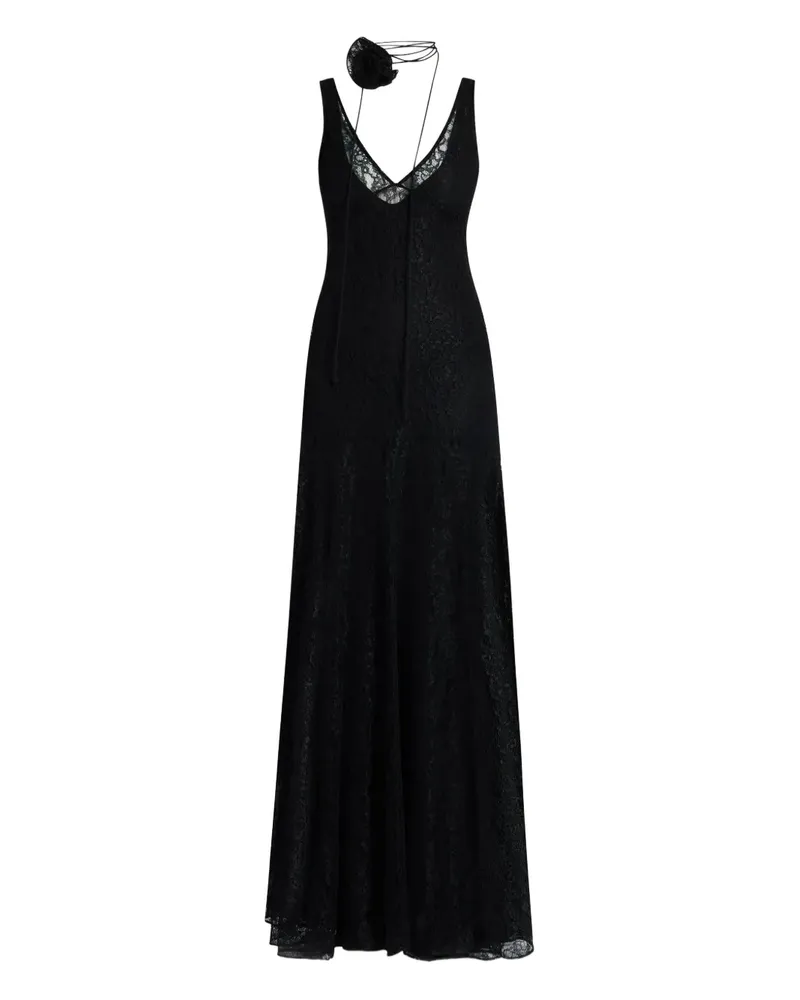 De La Vali Kleid mit V-Ausschnitt und Spitzen-Overlay - Schwarz Schwarz