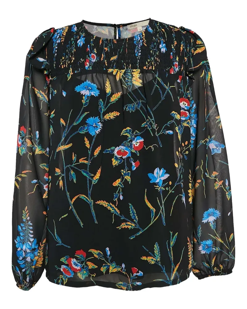 Maje Pre-owned gesmokte Bluse mit Blumen-Print - Schwarz Schwarz