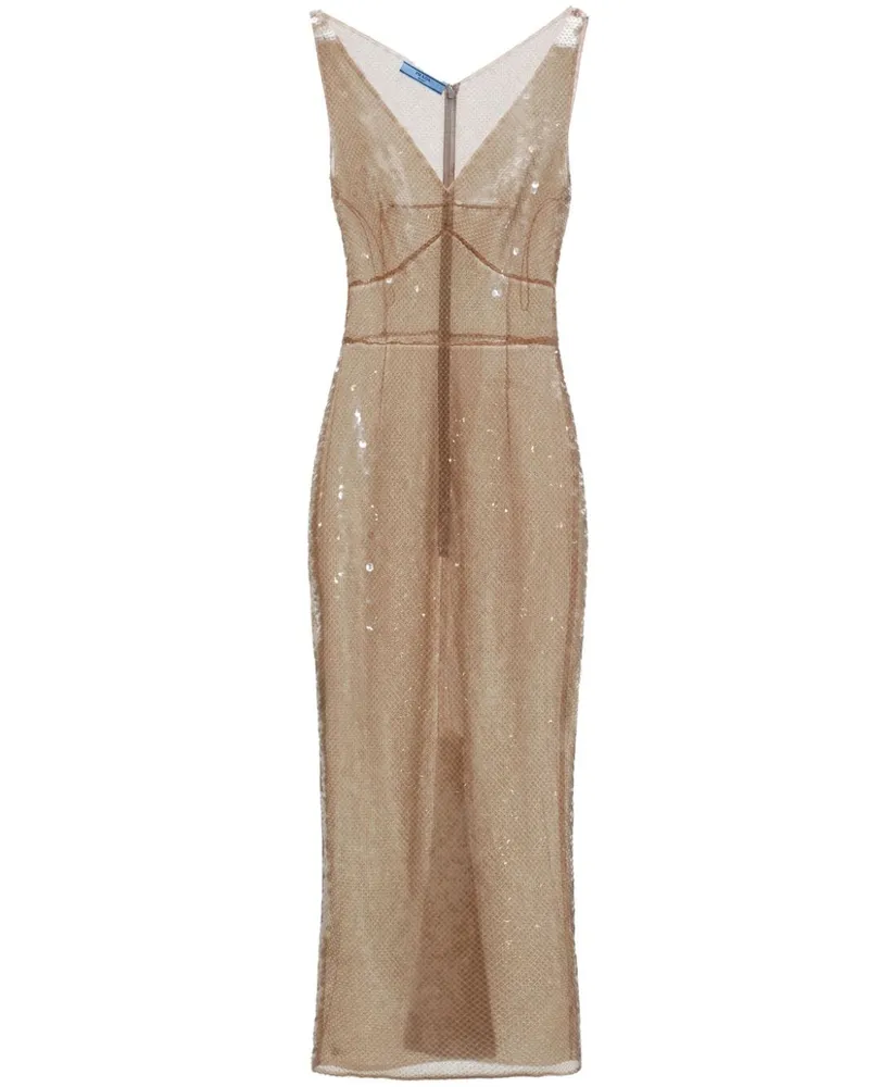 Prada Midikleid aus Tüll mit Pailletten - Nude Nude