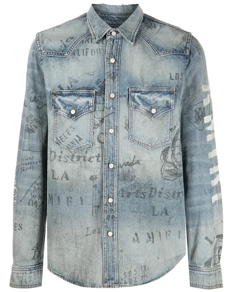 Amiri Jeanshemd im Distressed-Look - Blau Blau