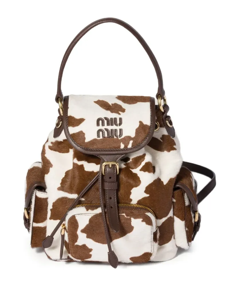 Miu Miu Rucksack mit Tier-Print - Weiß Weiß