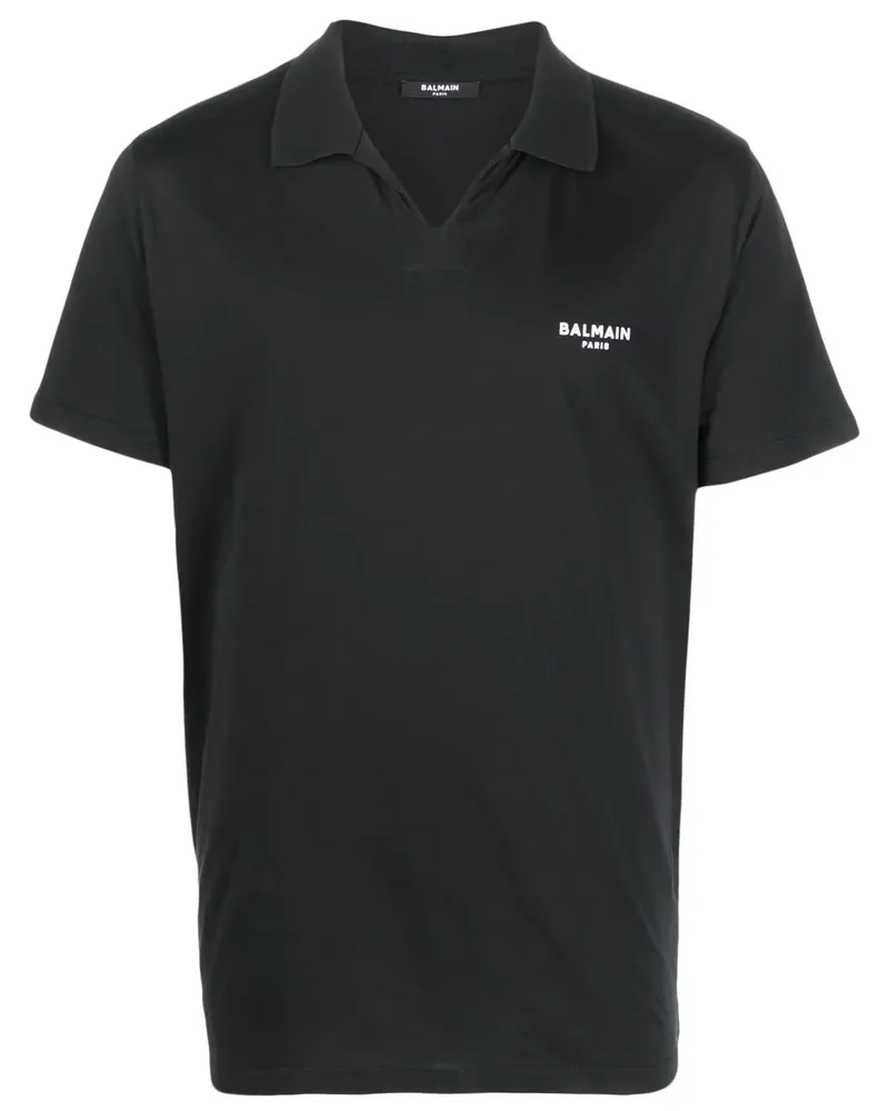 Balmain T-Shirt mit offenem Kragen - Schwarz Schwarz
