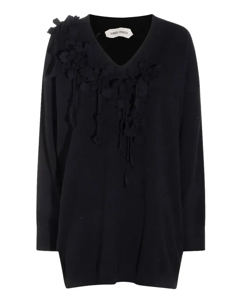 Alberta Ferretti floral-appliqué V-neck mini dress - Schwarz Schwarz