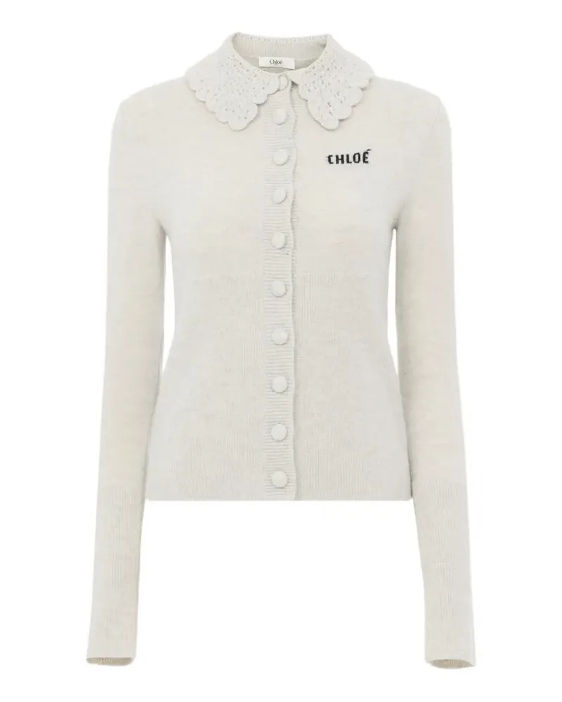 Chloé crochet-collar logo-embroidered cardigan - Grau Grau