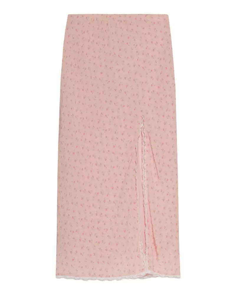 LoveShackFancy Silvia Maxirock mit Spitzenbesatz und Blumenprint - Rosa Rosa