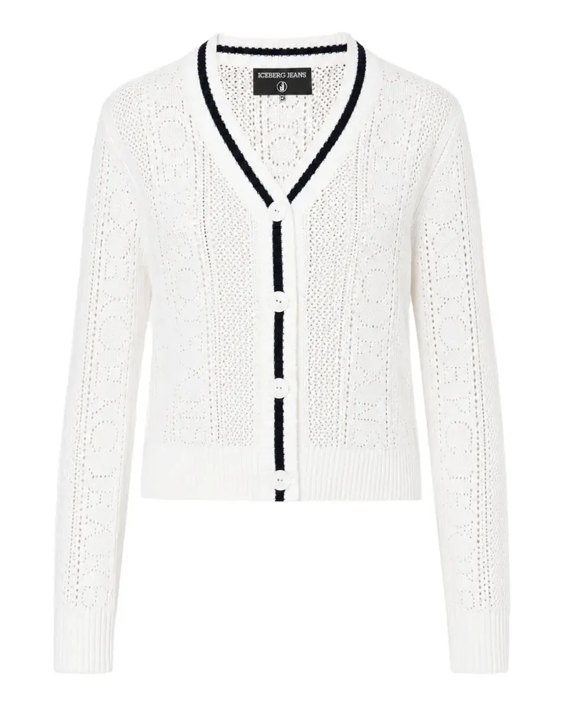 Iceberg logo-pointelle V-neck cardigan - Weiß Weiß