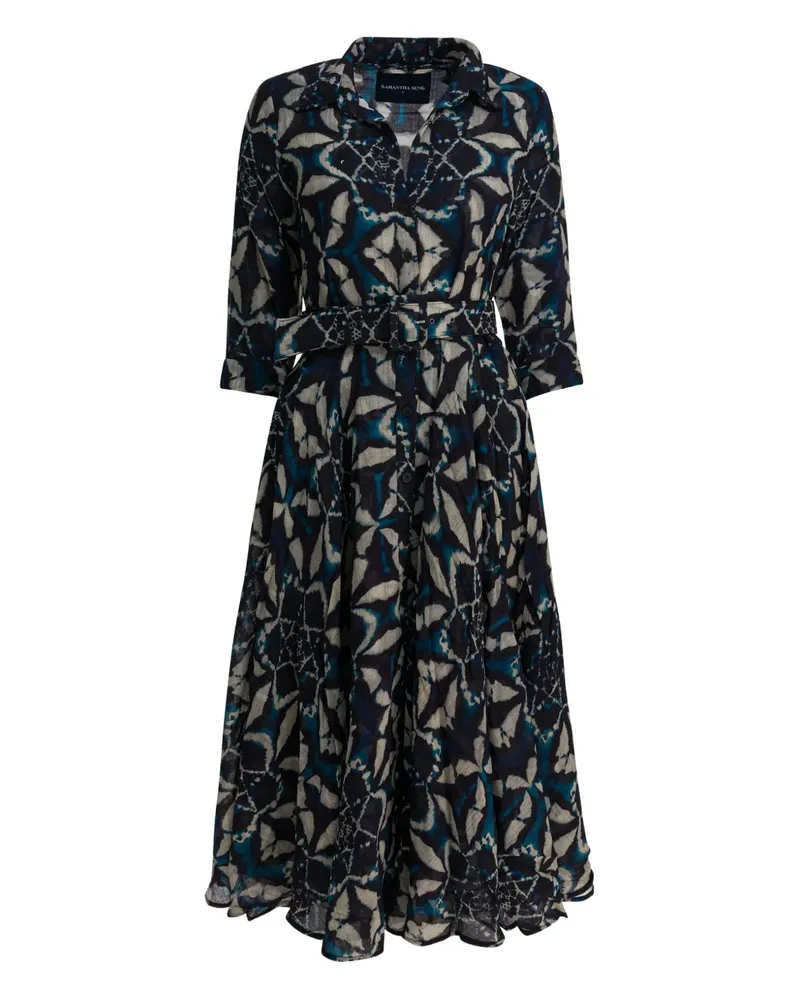 Samantha Sung Kleid mit Blatt-Print - Blau Blau